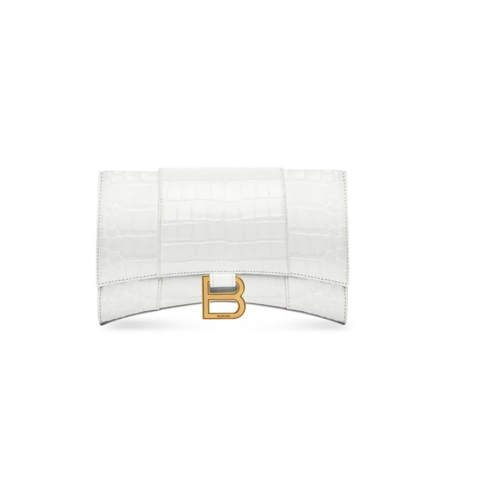 Balenciaga HOURGLASS WALLET ON CHAIN CROCODILE EMBOSSED IN WHITE